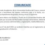 Comunicado: Vicerrectorado Académico