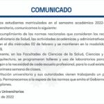 Comunicado: sobre semestre académico 2022-I