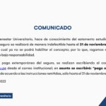 Comunicado: sobre pago extemporáneo de seguro estudiantil