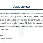 Comunicado sobres suspensión de labores académicas por Elecciones Generales Estudiantiles 2023