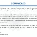 Comunicado: sobre suspensión de labores 17 noviembre de 2023