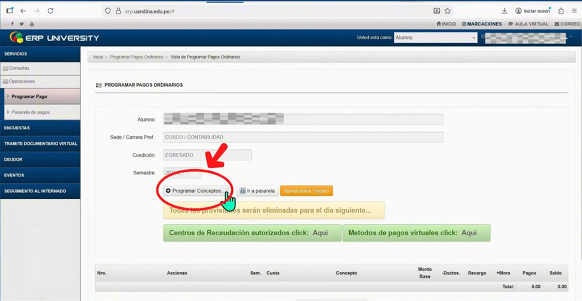Como realizar pagos no programados en la Universidad Andina del Cusco